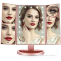 Led desktop foldable makeup mirror with magnifying mirror 3X 2X 1X vanity mirror with lighting dimmable